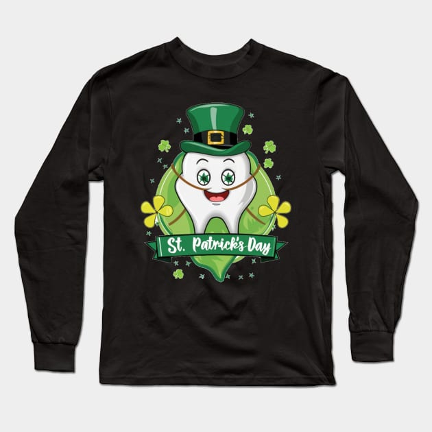 happy st patrick's day tooth, for funny dentist Long Sleeve T-Shirt by Justin green